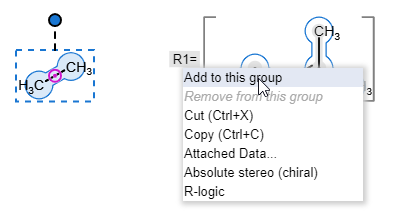 A structure is added to the definition through the context menu