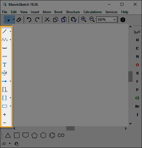 The tools toolbar of MarvinSketch