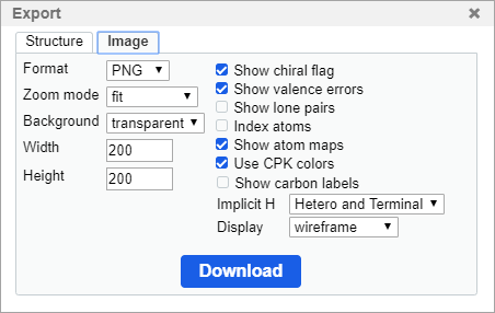 The image tab of the export dialog