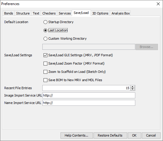 The save-load tab of the preferences dialog