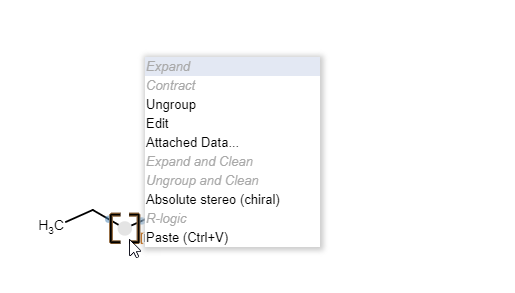 Context menu invoked on an s-group