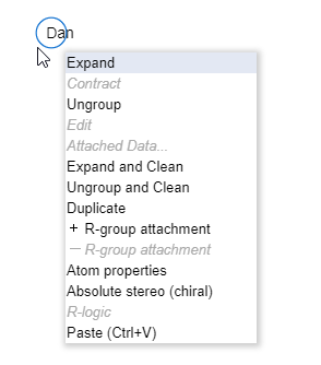 Context menu invoked on an abbreviated group