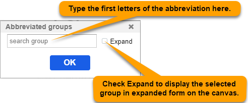 Parts of the abbreviated groups dialog