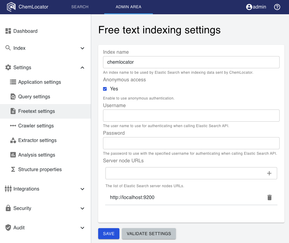 Free text settings 