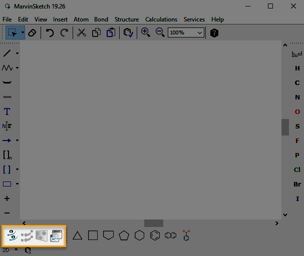 The 3D editing toolbar of MarvinSketch