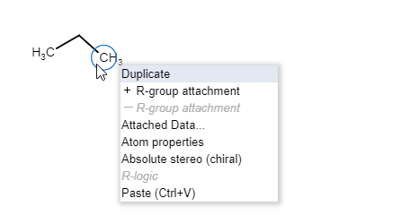 Context menu invoked on an atom