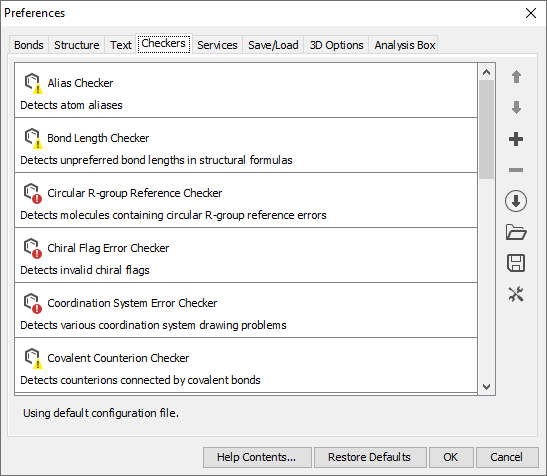 The checkers tab of the preferences dialog