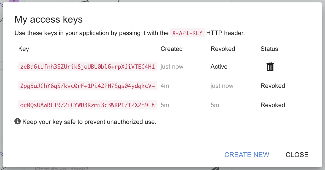 access keys dialog