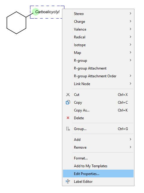 Edit properties option through the context menu