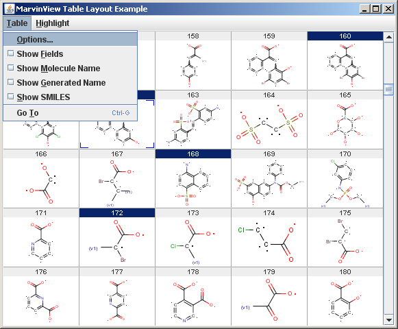 MarvinView table layout example