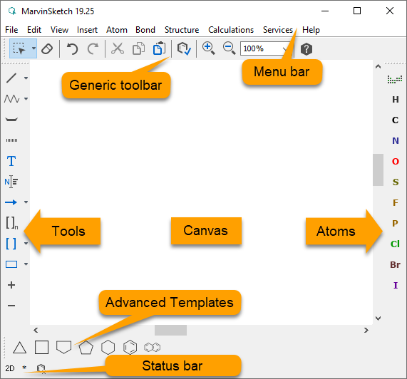 The default layout of MarvinSketch