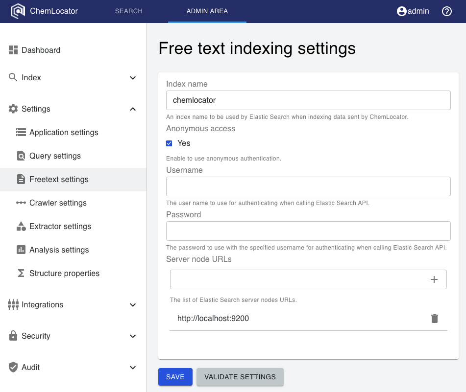 Free text settings